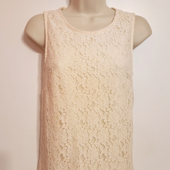 Monteau Floral Lace Mini Dress Beige Sleeveless Small - Picture 3 of 12